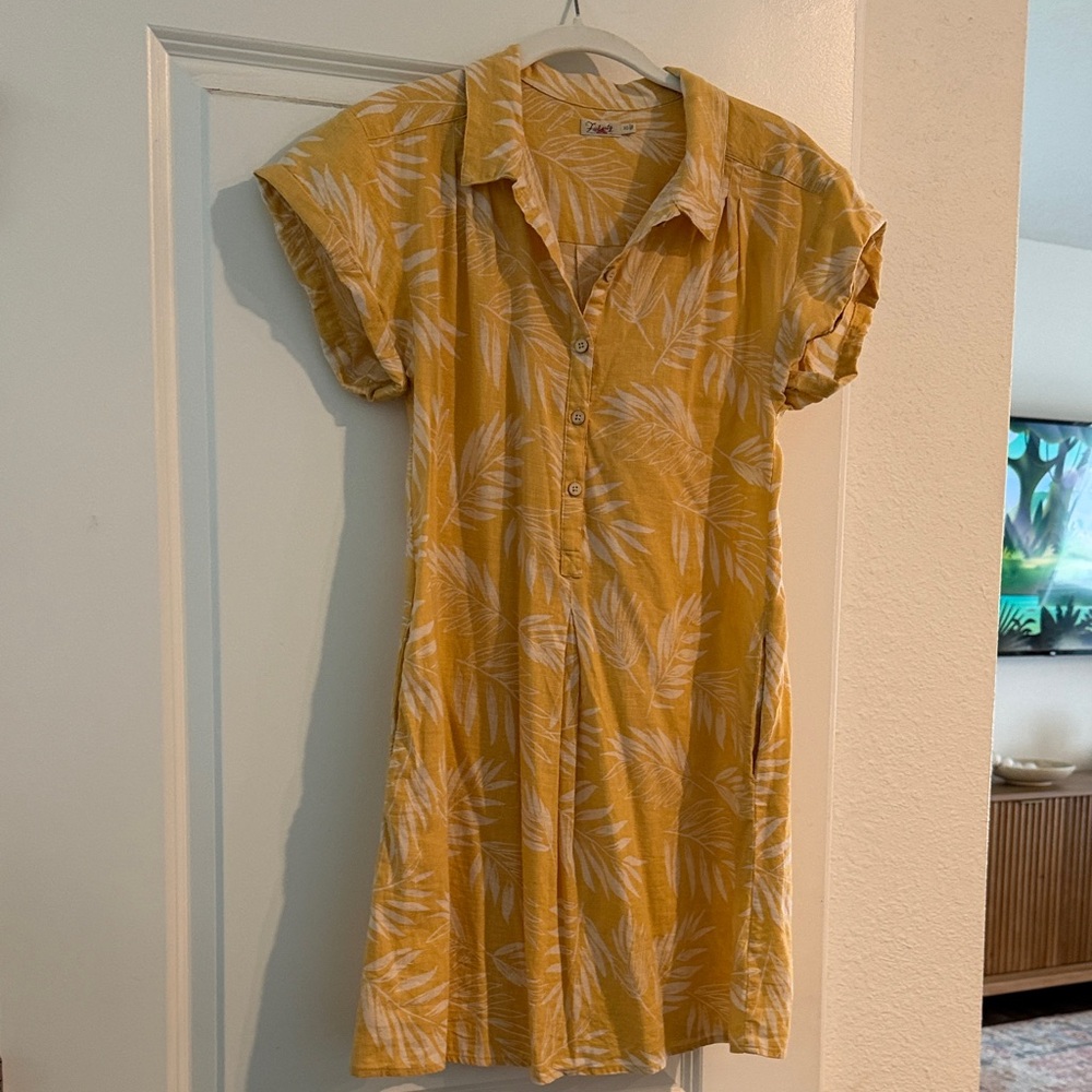 Faherty Mustard Leaf Print Shirt